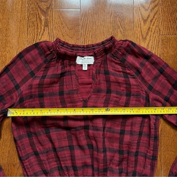 Anthropologie Cloth & Stone Sara Red Black Plaid Long Sleeve Blouse - Sz S - Picture 12 of 14